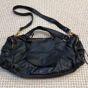 Vintage Anna Corinna Black Leather Moto Handbag
